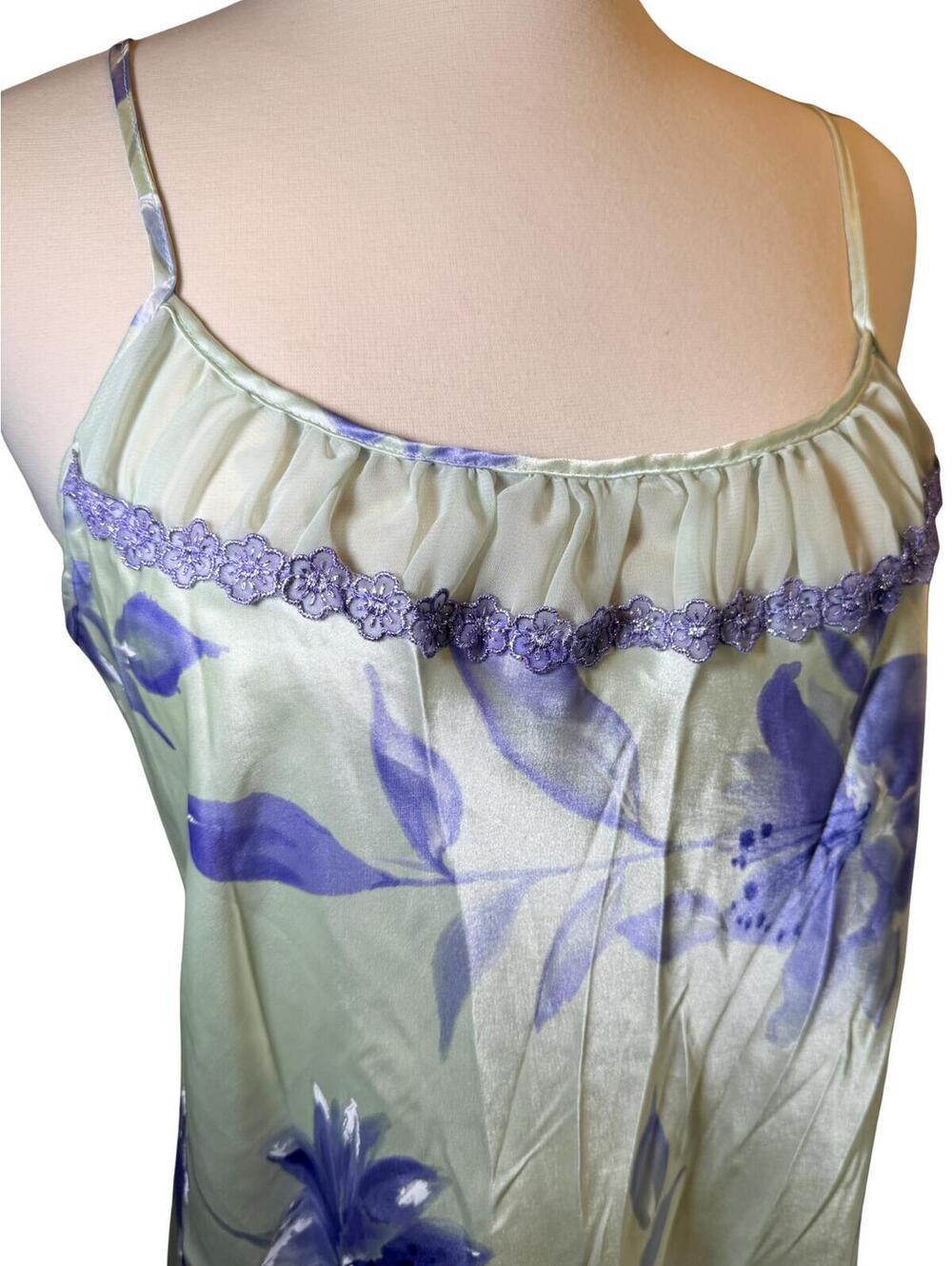 Vintage Y2K Floral Satin Slip Dress • Fairycore Nightgown Maxi Dress • Large